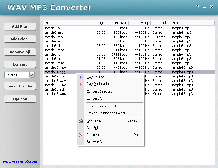 Convert WAV to MP3 and MP3 to WAV, resample WAV and MP3 file.