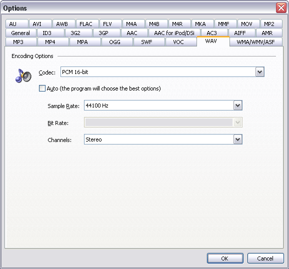 WAV Encoding Options